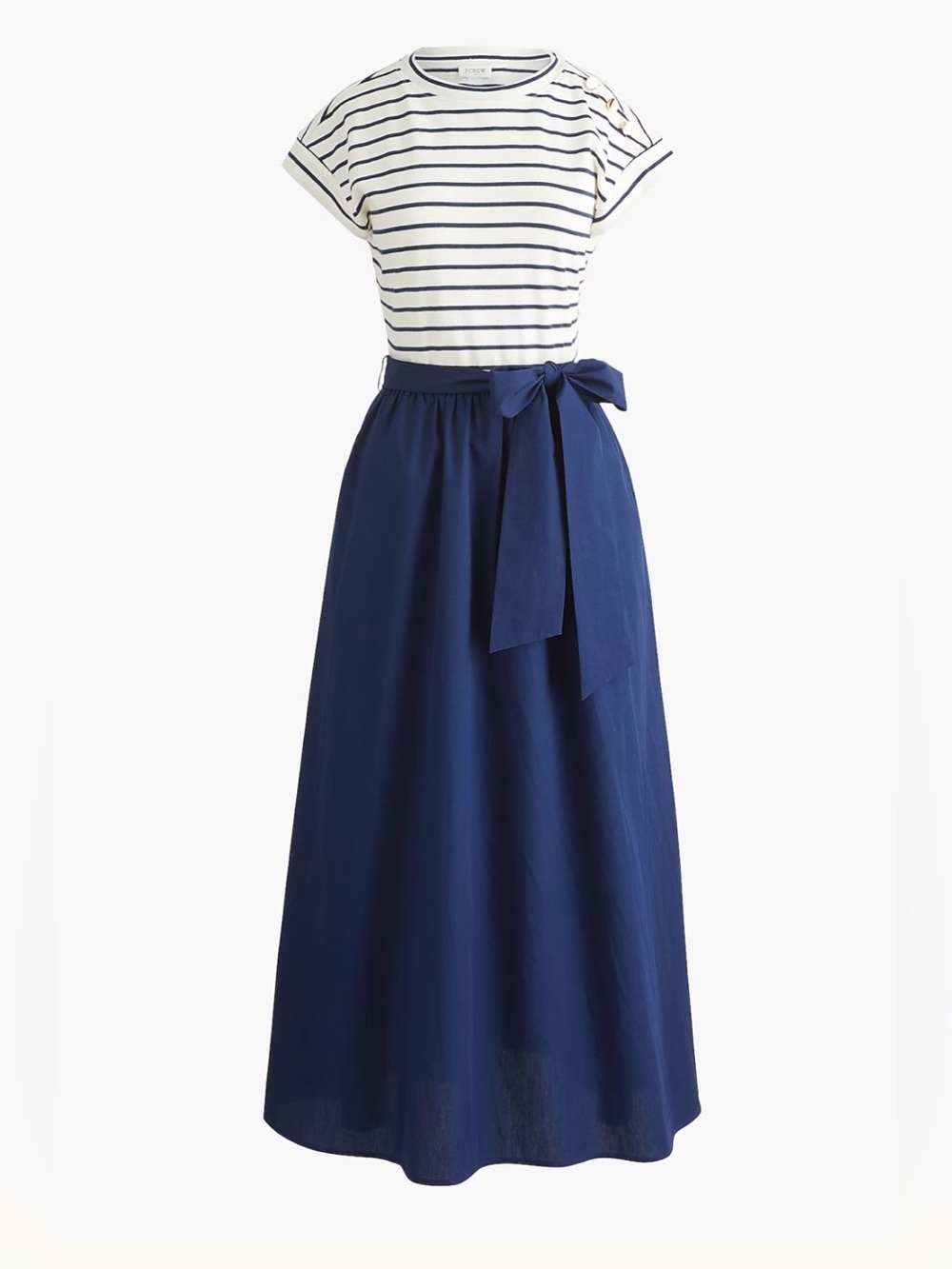 NWT J.Crew Navy & White Striped Tee-Top Maxi Dress with Pockets Size S 100%cotto